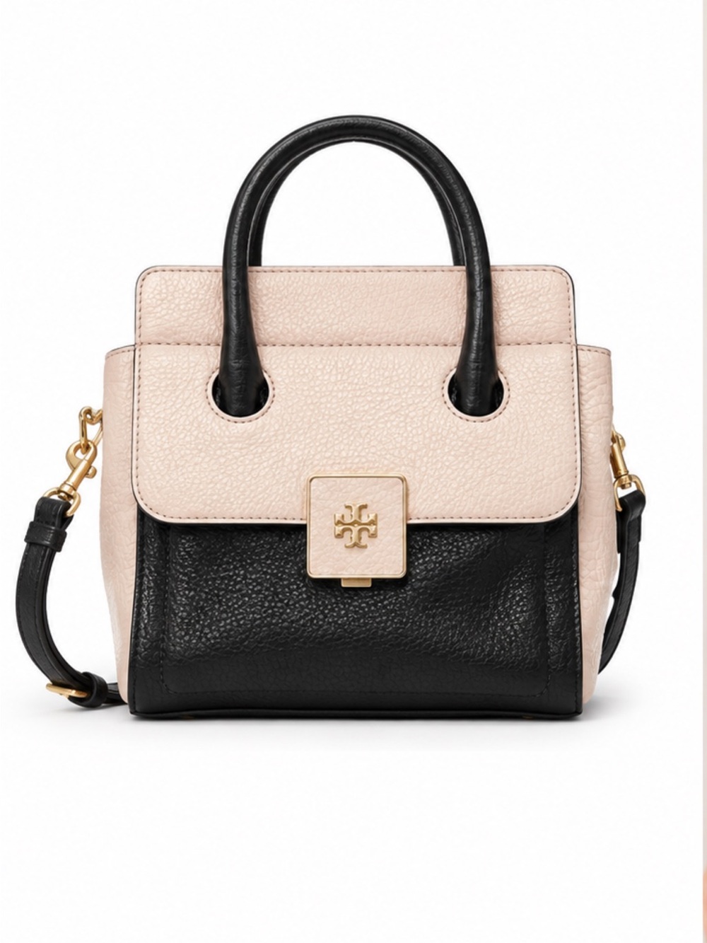 Tory Burch Small Clara Leather Tote in Two Tone Pink and Black Retail $425.00